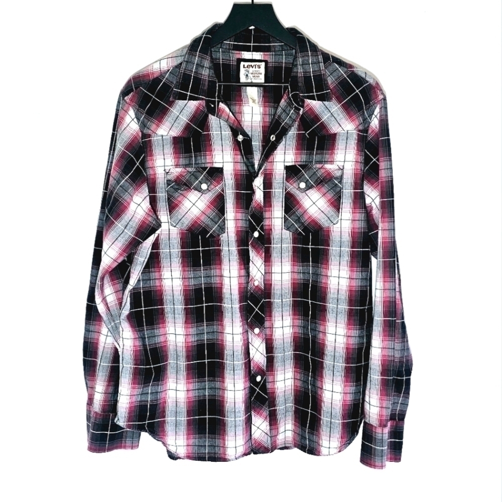 Levi's Vintage Western Plaid Pearl Snap Button Down Women's Shirt Size L